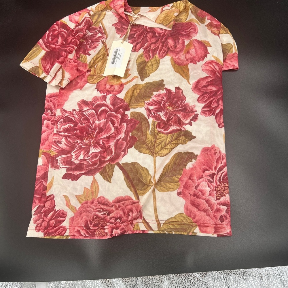 Joyfolie Pink and Brown Floral Top